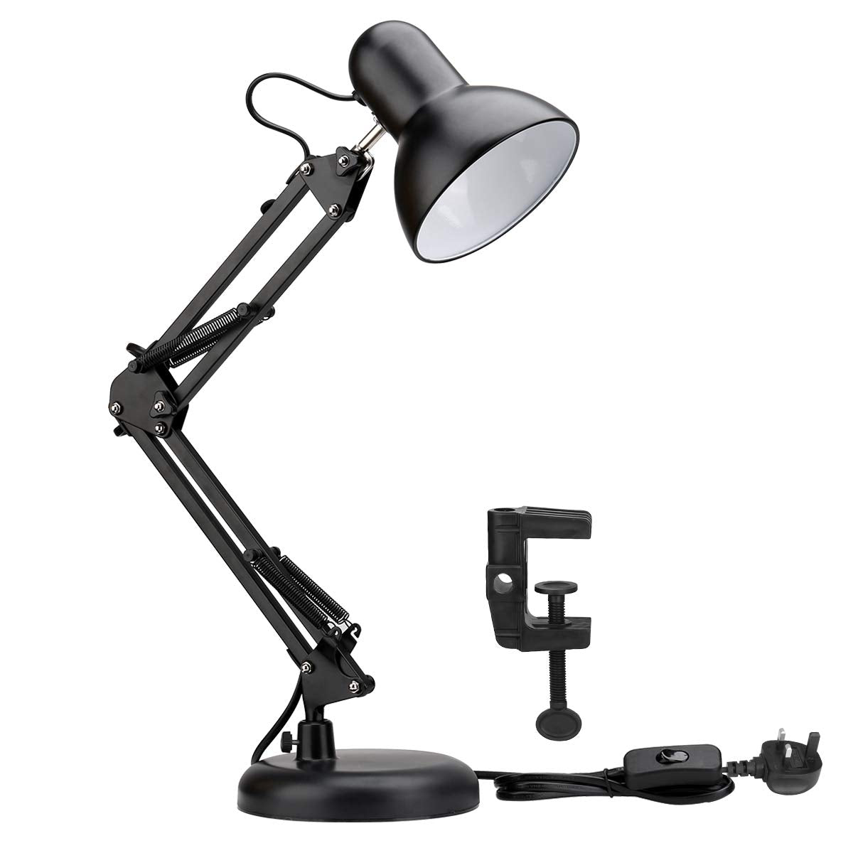 Lepro Desk Lamp, E27 Swing Arm Table Lamp, Classic Architect Desk Lamp with Clamp, E27 Bulb Holder, Flexible Black Desk Light for Reading, Bedside, Office and More