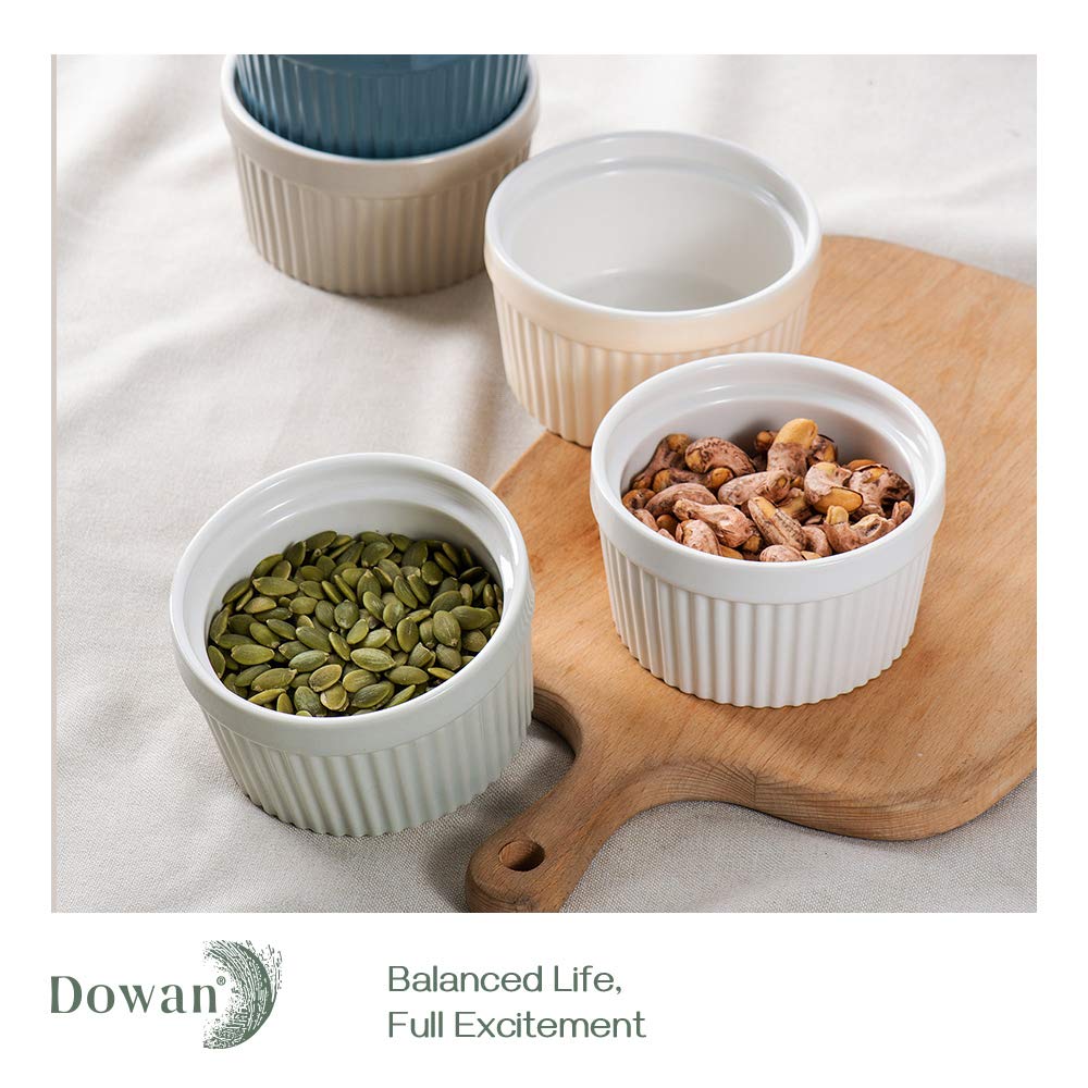 DOWAN Ramekins Set of 6, 235 ml/8 oz Porcelain Soufflé Dishes for Creme Brulee & Muffin, Baking Dishes for Cake & Pudding & Ice Cream, Mini Bowls for Dips, Sauces, Snacks and Fruits, 4 x 2.1 in-Multi 8oz Multi