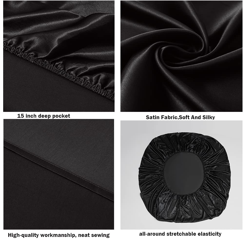 DuShow Fitted Sheet-Deep Pocket Satin Silky Bed Sheet,Breathable Soft and Comfortable-Wrinkle,Fade,Satin and Abrasion Resistant(Double,Black) Black Double