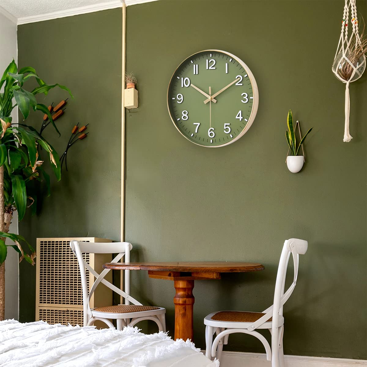 HZDHCLH Wall Clock 12 Inch Silent Non Ticking Clock for Living Room Bedroom Kitchen Office (Golden green) Golden Green