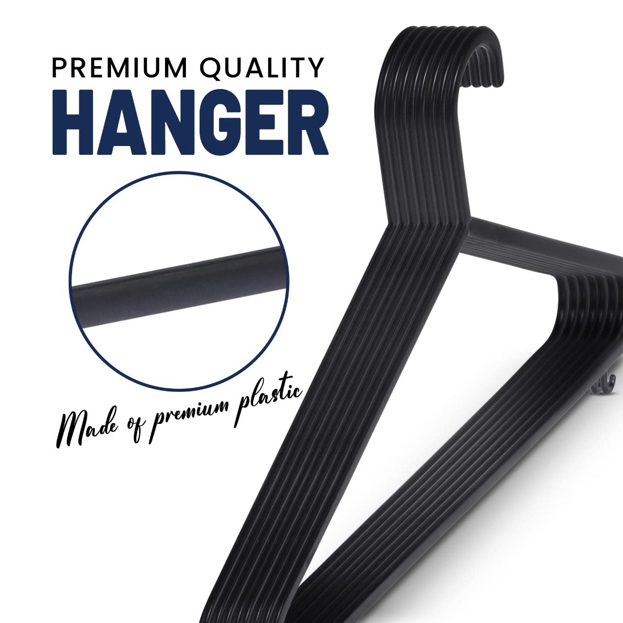 K-ONE Adult Black Coat Hangers Strong Plastic Clothes with Suit Trouser Bar and Lips (37cm Wide) (50 Pack) 50 Pack