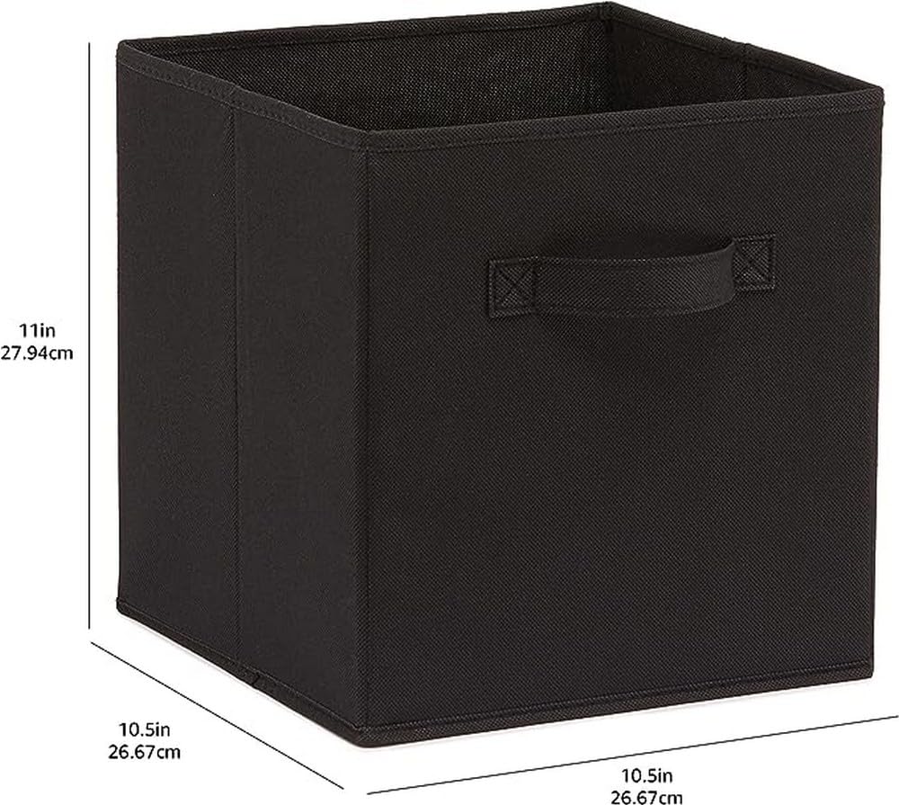 Amazon Basics Collapsible Fabric Storage Cube/Organiser with Handles, Pack of 6, Solid Black, 26.6 x 26.6 x 27.9 cm