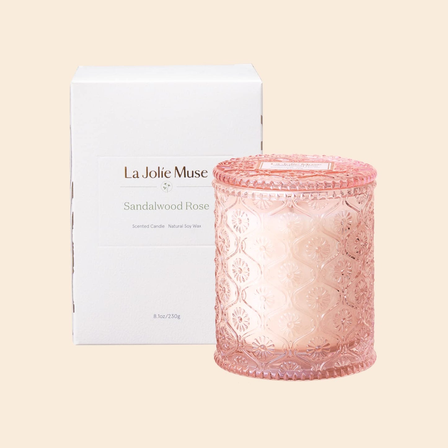 La Jolie Muse Scented Candle Gifts for Women, Pink Candles, Wedding Candles, Sandalwood Rose Candle, 8 oz 55 Hour Burn Time, Luxury Candles, Candles for Home Scented, Natural Soy Wax Candles 8oz