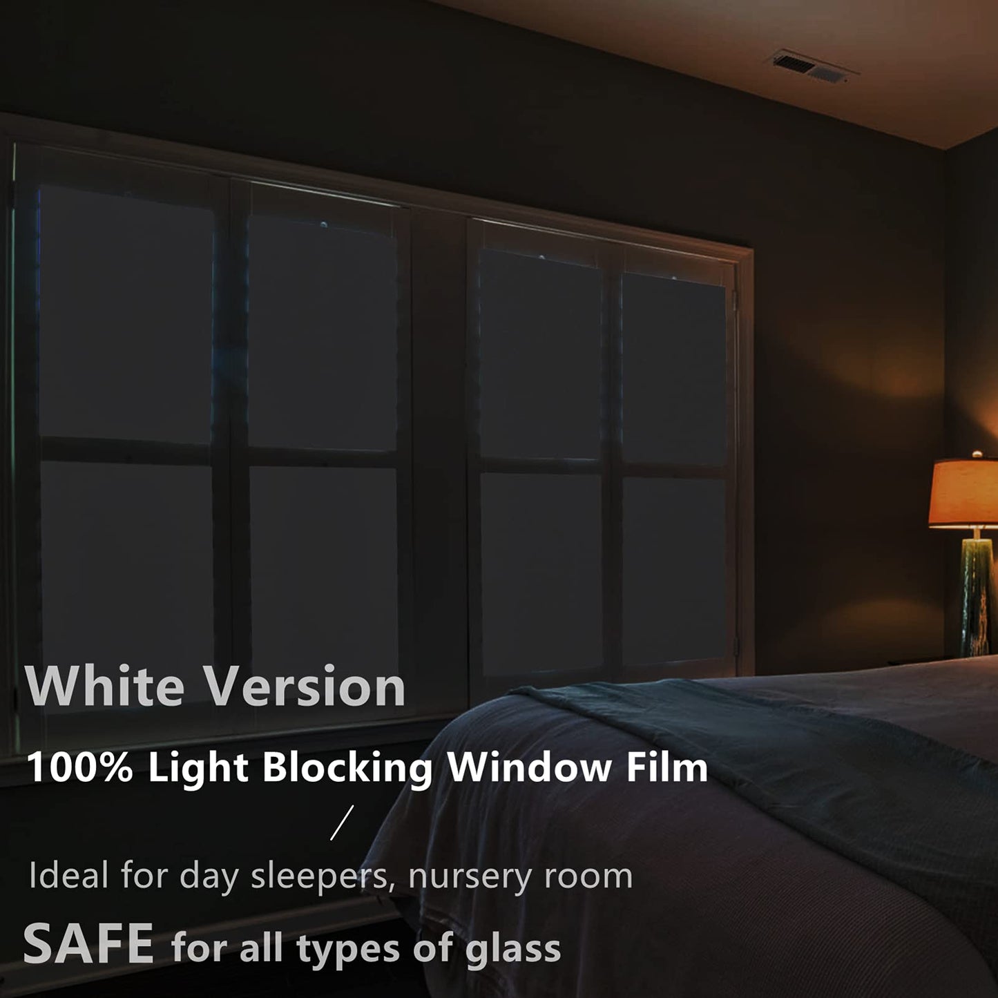 FEOMOS White Blackout Window Film - 100% Light Blocking Static Window Clings Privacy Total Blackout Window Coverings Room Darkening Easy Removal 90cm x 200cm