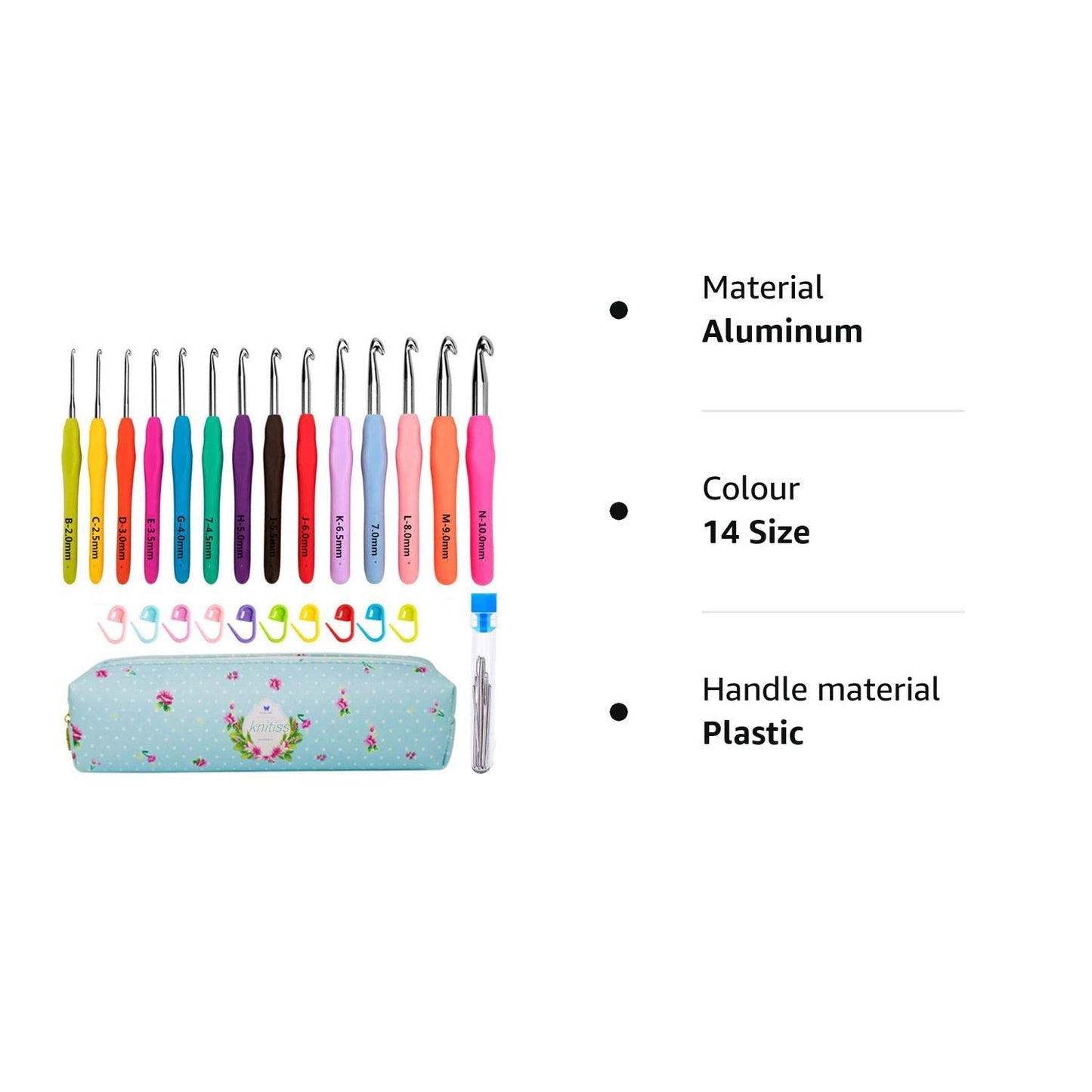 14 Pcs Crochet Hooks Set,Ergonomic Crochet Hooks with Case for Arthritic Hands,Size 2mm to 10mm 14 Size