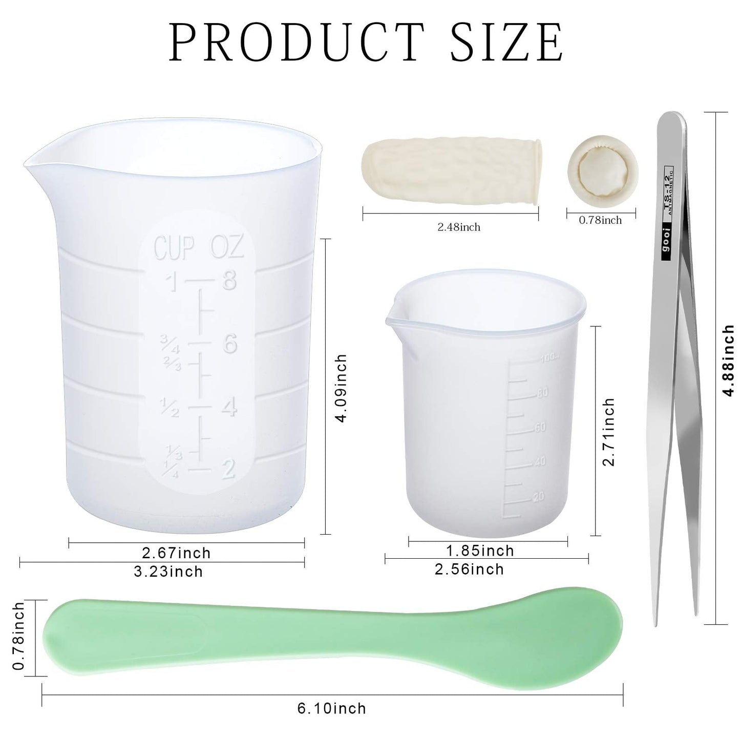 LEOBRO Silicone Measuring Cups for Epoxy Resin, 250, 100ml Reusable Epoxy Resin Mixing Cups, Silicone Pouring Cup, Thick Hard Stir Stick, Finger Cots, Tweezers for Resin Mixing Resin Casting Molds 1 250ml*1+100ml*2