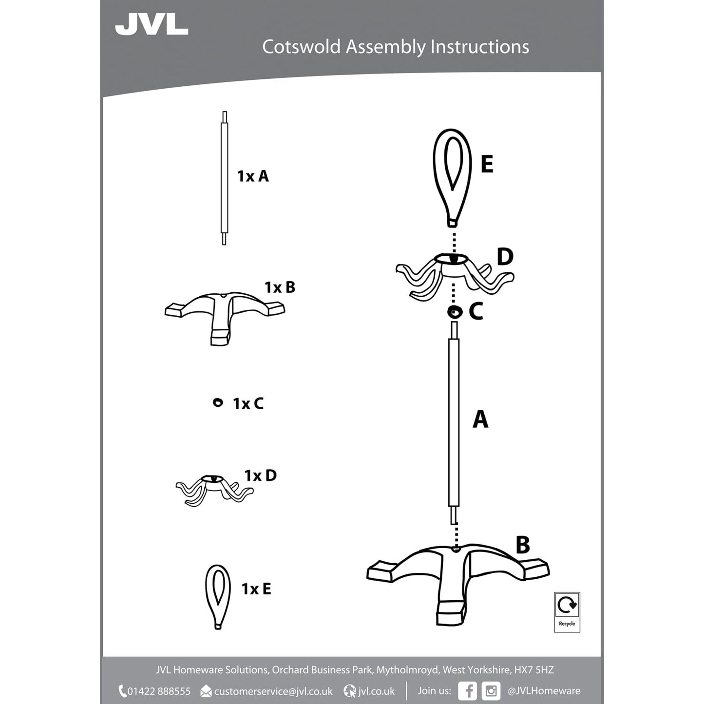 JVL Cotswold Black iron fireside fire tools 5 piece companion set