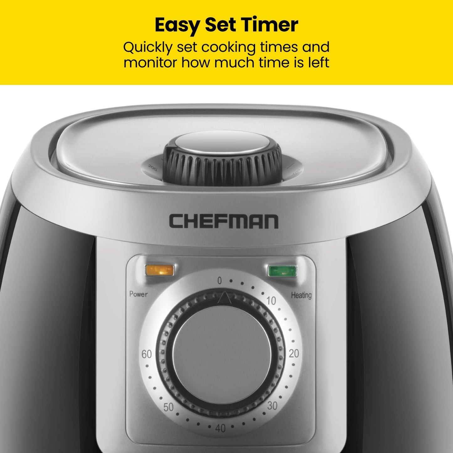 Chefman TurboFry 2-Litre Small Air Fryer, Compact Size, 1000W Power, Easy-Set 60-Minute Timer for Fast and Healthy Cooking, Uses No Oil, Nonstick Dishwasher-Safe Parts, Black Black - U.k. Version