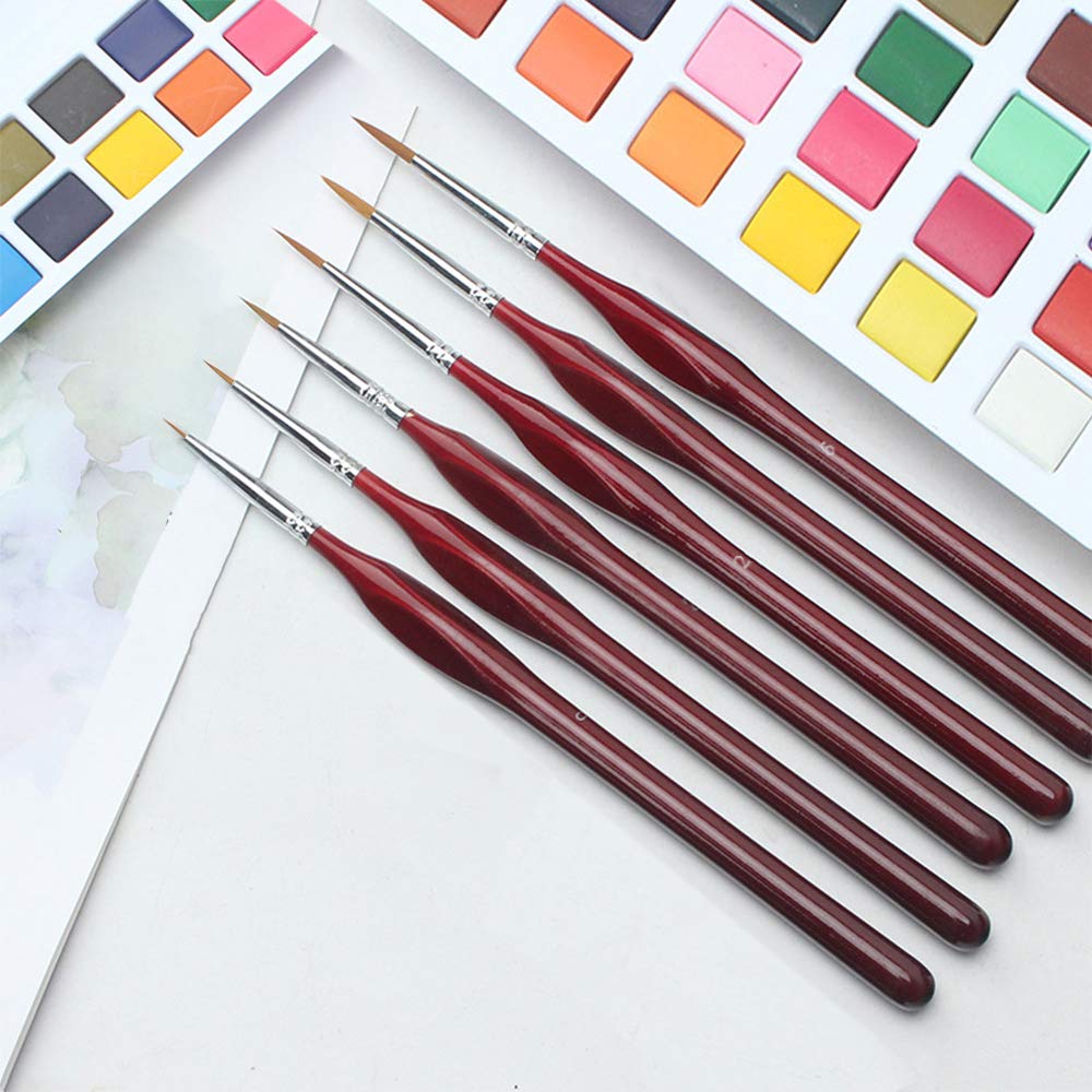 Fine Detail Paint Brush Set 6pcs Tip Professional Artist Miniature Paint Brushes Fine Lines for Detailed Watercolor Acrylic Oil Painting Red 6 Packs