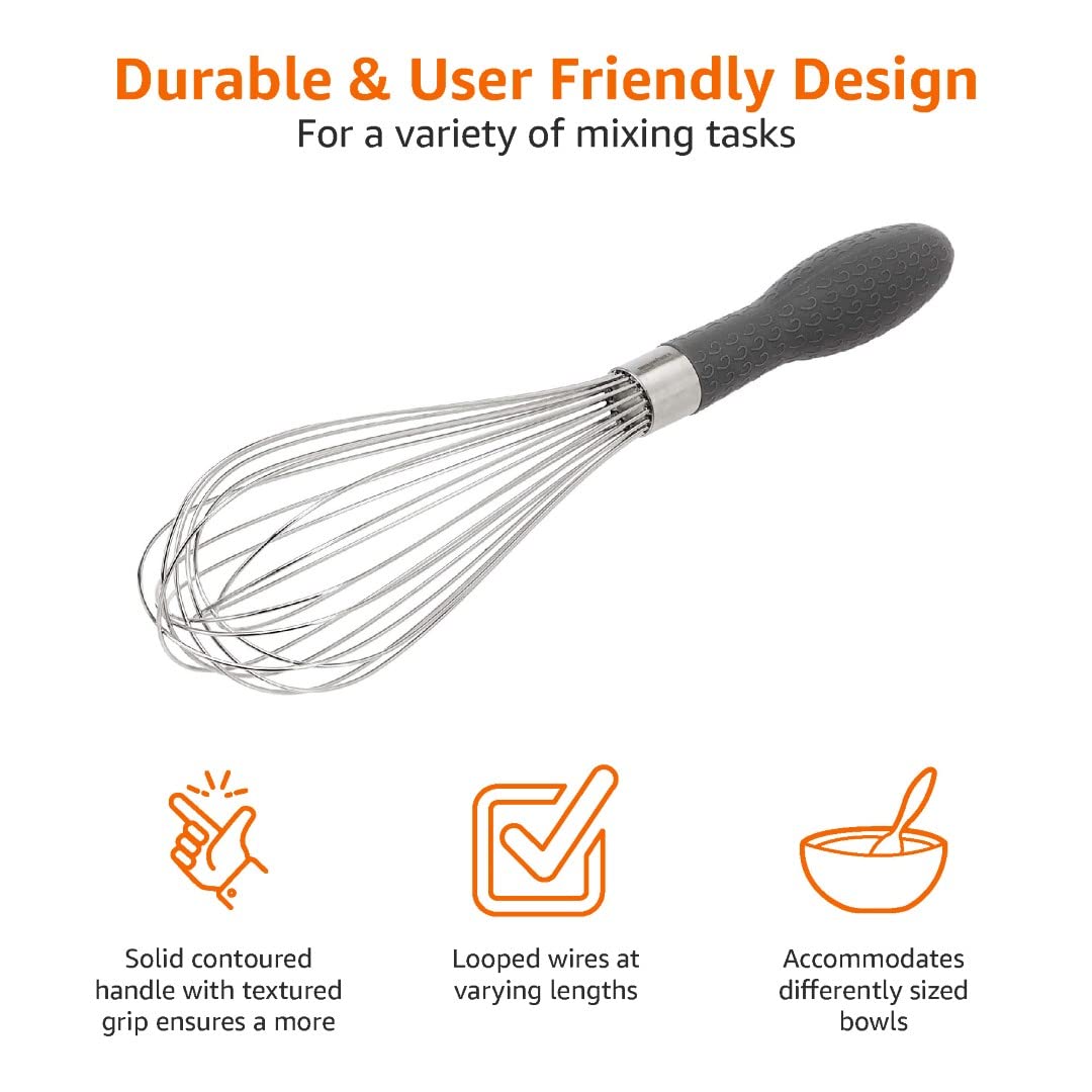 Amazon Basics Stainless Steel Wire Whisk Set, Grey - 3-Piece