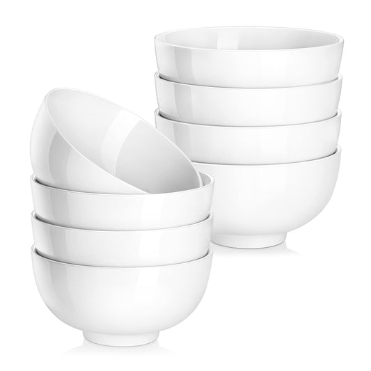 MALACASA, Series Regular, 450ML Porcelain Bowl Set, White Cereal Bowl/Soup Bowl/Rice Bowl/Dessert Bowl/Breakfast Bowl/Salad Bowl (12.5 * 12.5 * 6.5CM), Set of 8 Ivory White