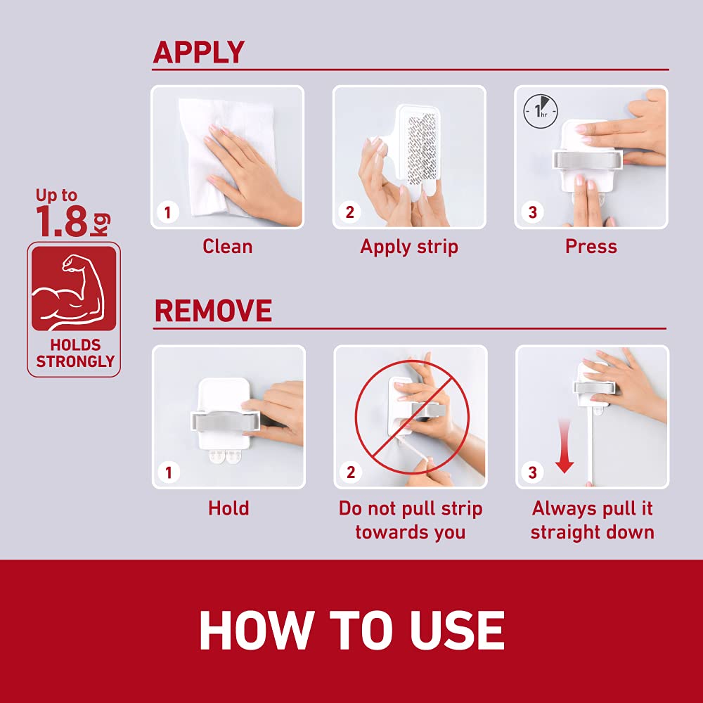 Command 17007-ES Plastic Broom Gripper, 1 Broom holder and 2 Adhesive Strips, Suitable for storing brooms and mops up to 1.8 kg, Multi-coloured 1 Broom Gripper