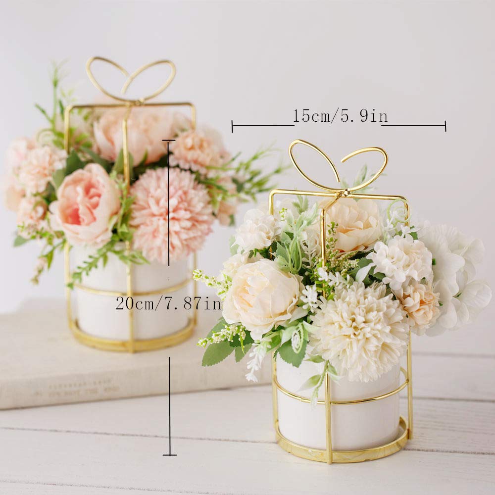 KIRIFLY Artificial Flowers Fake Peony Silk Hydrangea Flower with Vase Flower Décor Arrangements for Wedding Decoration Table Centerpieces(White with Vase Set) White With Vase Set