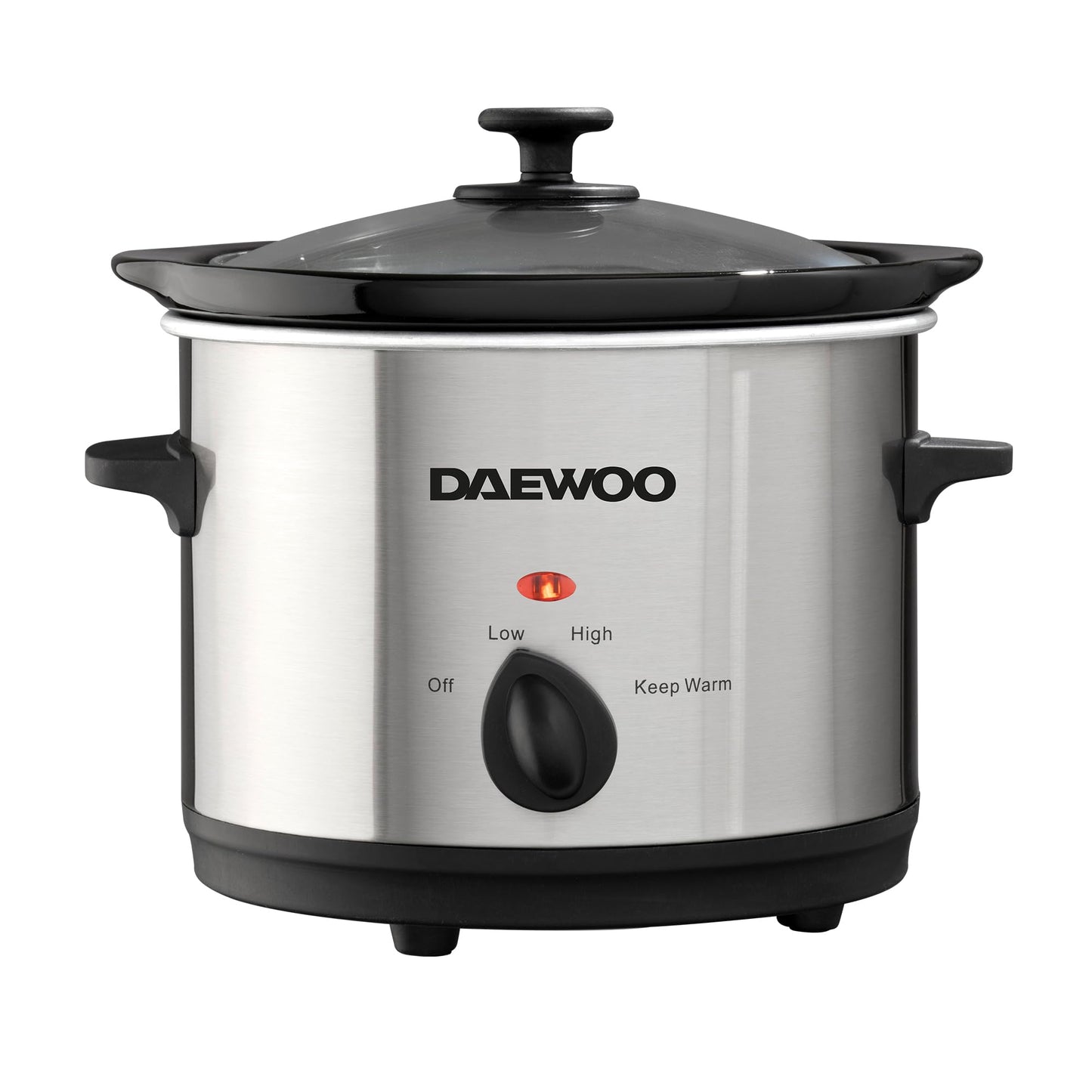 Daewoo Stainless Steel Slow Cooker With 3 Heat Settings And Power Indicator, Dishwasher Safe and Carry Handles With Raised Feet, Easy Clean, 1.5-Litres 1.5L