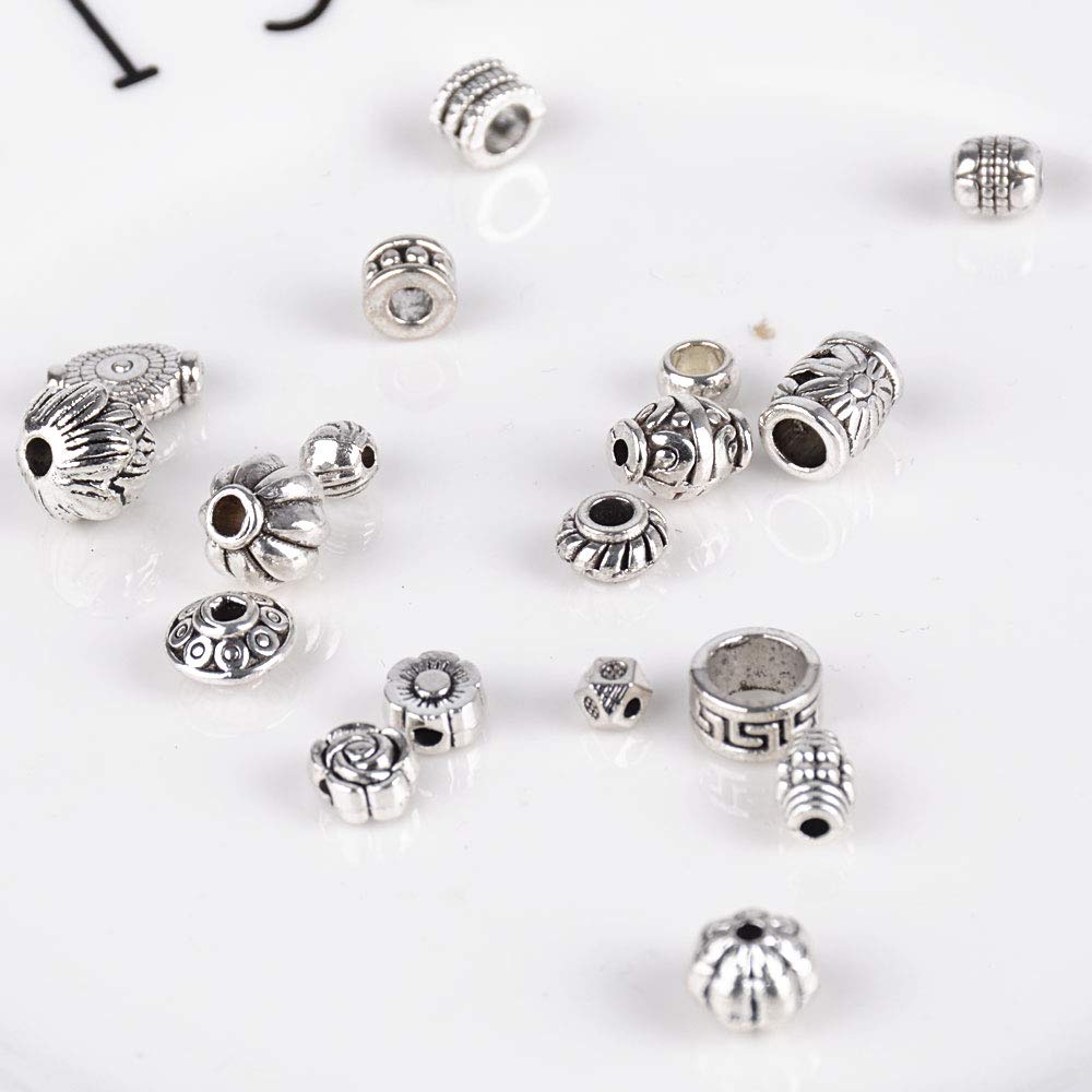 200pcs Silver Spacer Beads for Crafting - 100g Mixed Spacers Tibetan Spacer Beads Silver Beads for Jewelry Making DIY Necklaces Bracelets Making 200pcs Silver 1