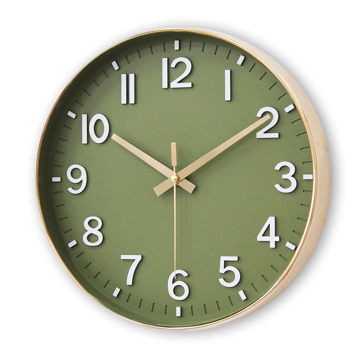 HZDHCLH Wall Clock 12 Inch Silent Non Ticking Clock for Living Room Bedroom Kitchen Office (Golden green) Golden Green