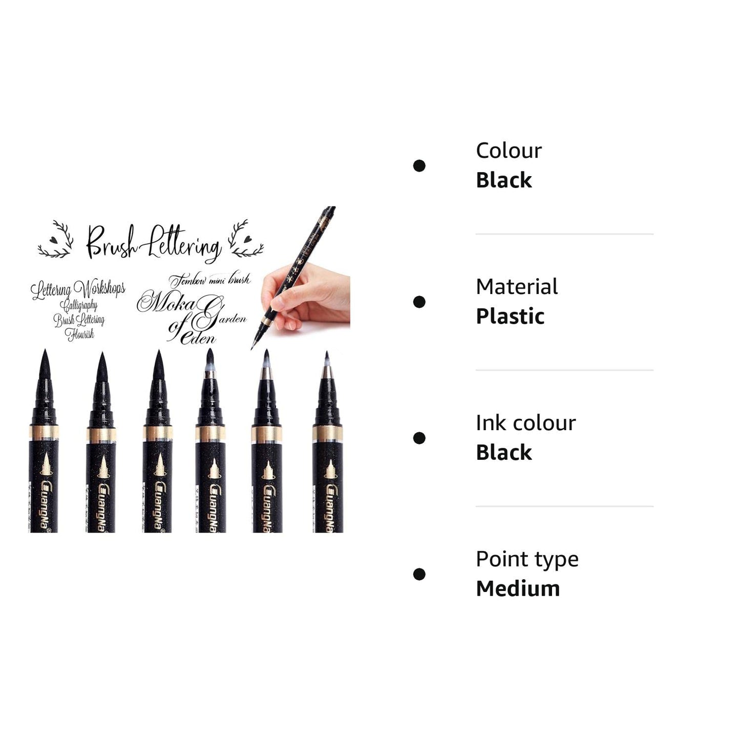 Calligraphy Pens - 6pcs Calligraphy Set for Beginners Refillable Black Brush Marker Pens,Hand Lettering Pens for Writing, Signature, Illustration, Design and Drawing, 4 Sizes