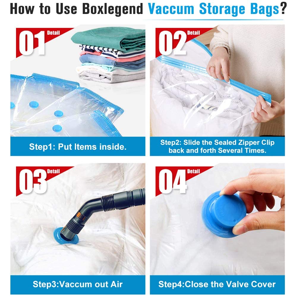 BoxLegend Vacuum Storage Bags 6 Bags - 6 Jumbo 100x80cm Double Zip Seal Reusable Storage Bags for Duvets, Bedding, Suitcases, Pillows, Clothes, Quilts, Sweater, Comforters 6 Jumbo (6 * 100x80cm)