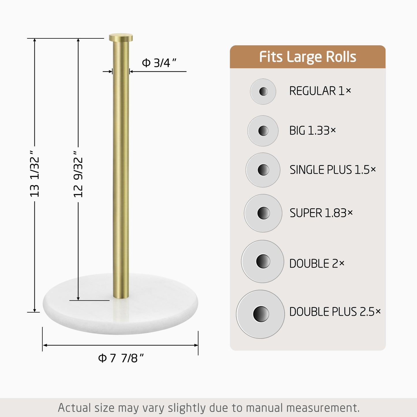 KES Kitchen Roll Holder Stainless Steel Kitchen Standing Paper Roll Holders with Marble Base for Standard or Jumbo Rolls Brushed Gold, KPH100-BZ 20 CM