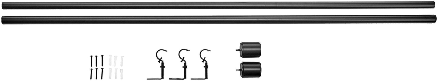 Amazon Basics Curtain Rod with Cap Finials - Extendable for Bedroom, Dining Room, Living Room or Kitchen, 91.4 to 183 cm, Black Single Rod