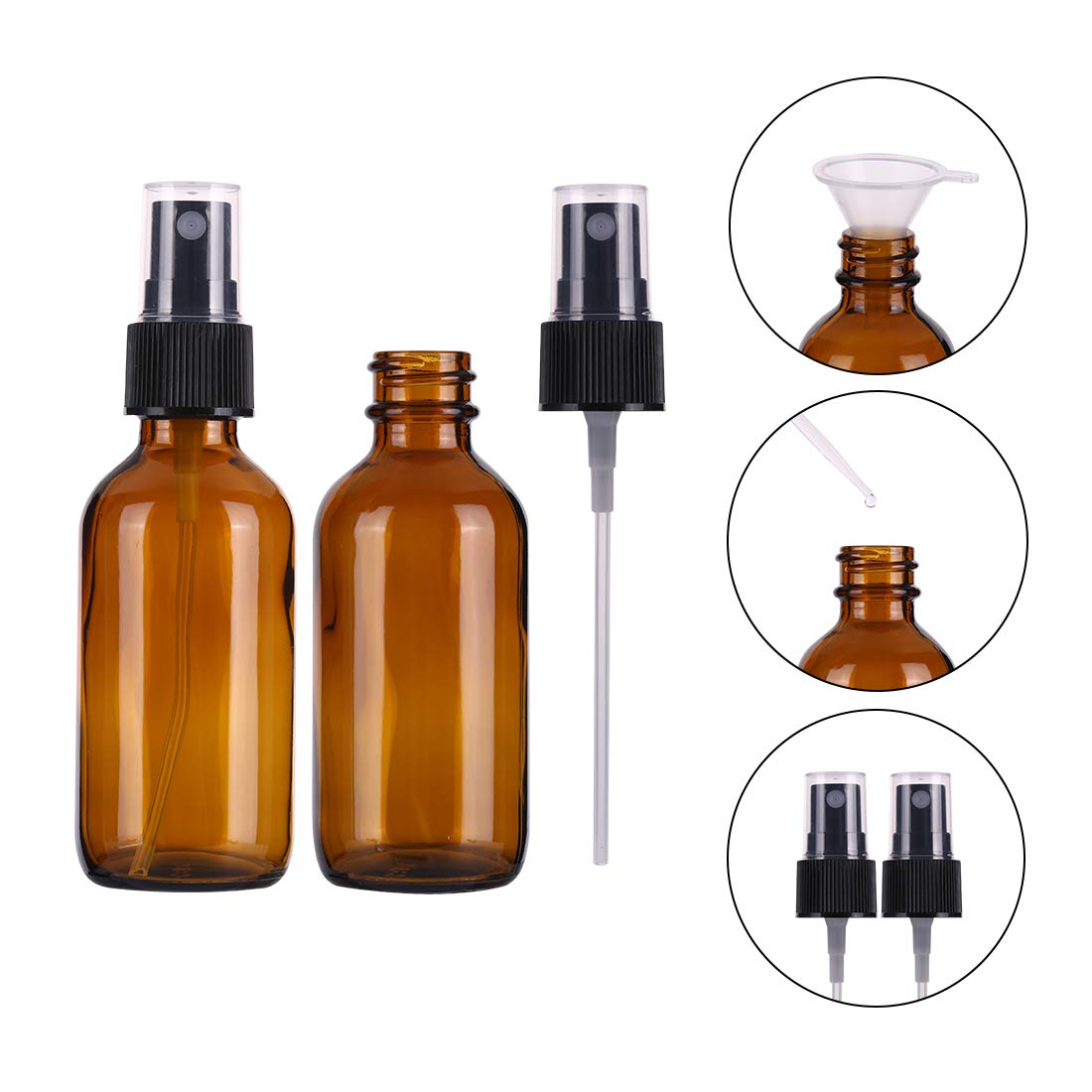 ALIFEIA 60ml Empty Amber Glass Spray Bottles for Essential Oils,Small Refillable Travel Fine Mist Spray Bottles,Homemade Cleaners and Aromatherapy with Fine Mist Dispenser(2 Pack) 2 Count (Pack of 1)