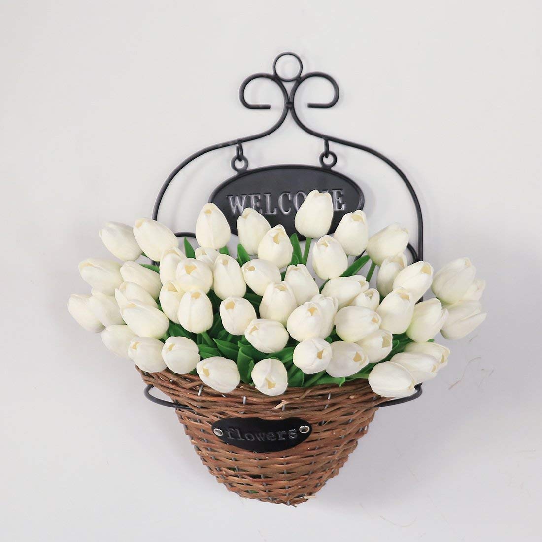 JUSTOYOU 10pcs Real Touch Latex Artificial Tulips Flowers Fake Tulips Flowers Wedding Bouquets for Wedding Home Garden Decoration (White) White -10 10 PCS