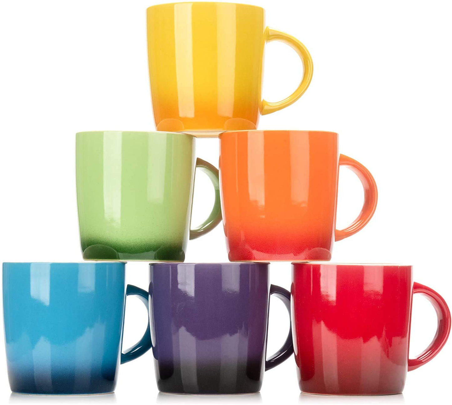 Dawsons Living Multi-Coloured Stoneware Mugs Set - Wide Tea Coffee and Hot Chocolate Cups - Set of 6-11 oz / 312ml