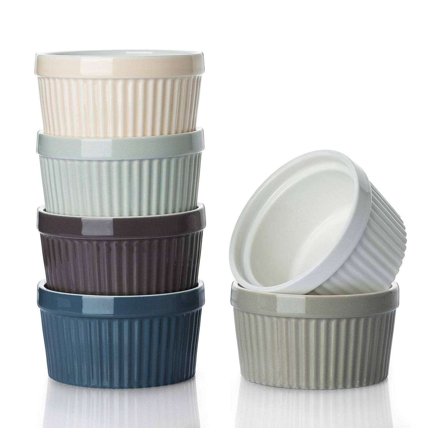 DOWAN Ramekins Set of 6, 235 ml/8 oz Porcelain Soufflé Dishes for Creme Brulee & Muffin, Baking Dishes for Cake & Pudding & Ice Cream, Mini Bowls for Dips, Sauces, Snacks and Fruits, 4 x 2.1 in-Multi 8oz Multi