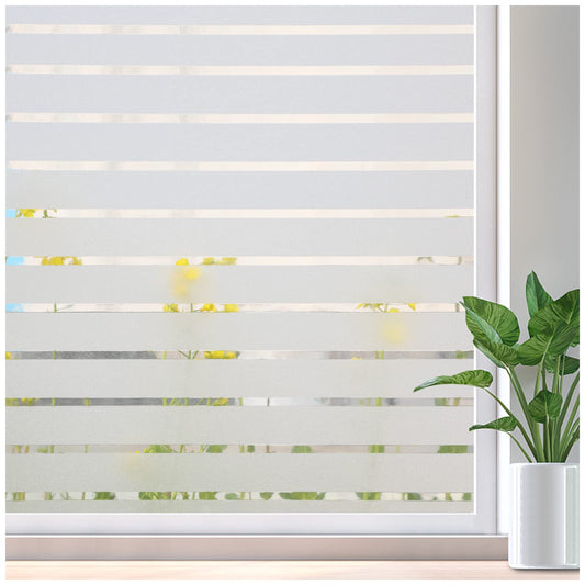 Lifetree Window Film Privacy Frosted Stripe Patterns Window Frosting Film No Glue Static Cling Stained Glass Film UV Protection Self Adhesive Window Sticker Cover for Home Office (Frosted，30 * 400cm) 30*400cm