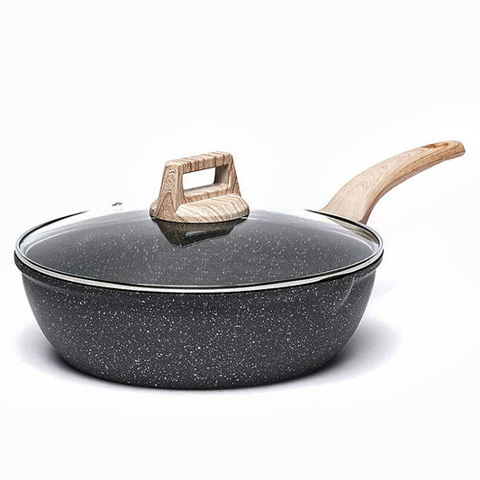 CAROTE Saute Pan with Lid, Non Stick Induction deep Frying pan with Lid for All Hobs, 24cm/2.8 Litre Classic Granite