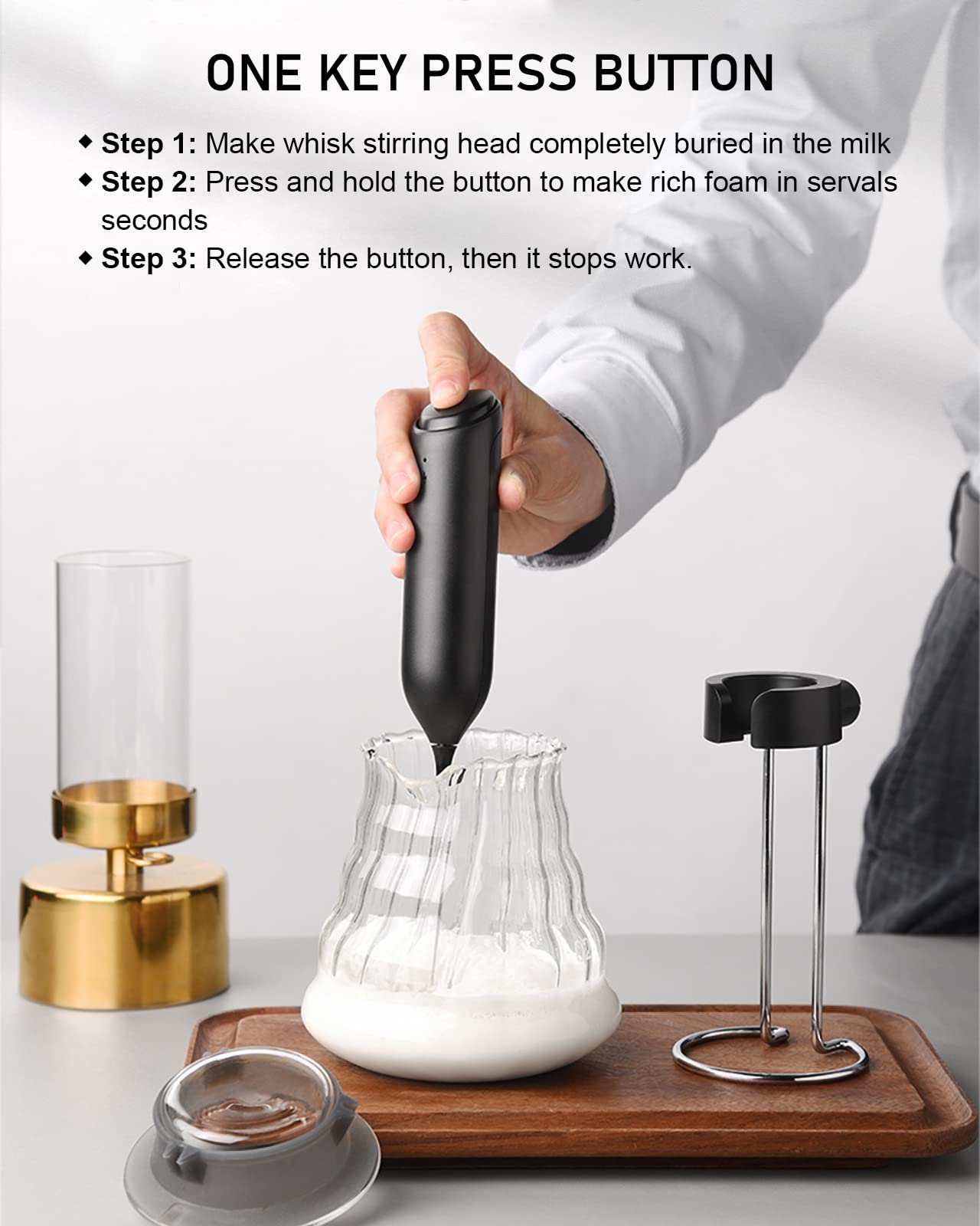 COKUNST Milk Frother Handheld, Electric Milk Frothers with USB Rechargeable Stand, Matcha Coffee Lattee Portable Drink Mixer Pasteable Hanging Stand for Kitchen Milk Frother with Stand-USB Rechargeable