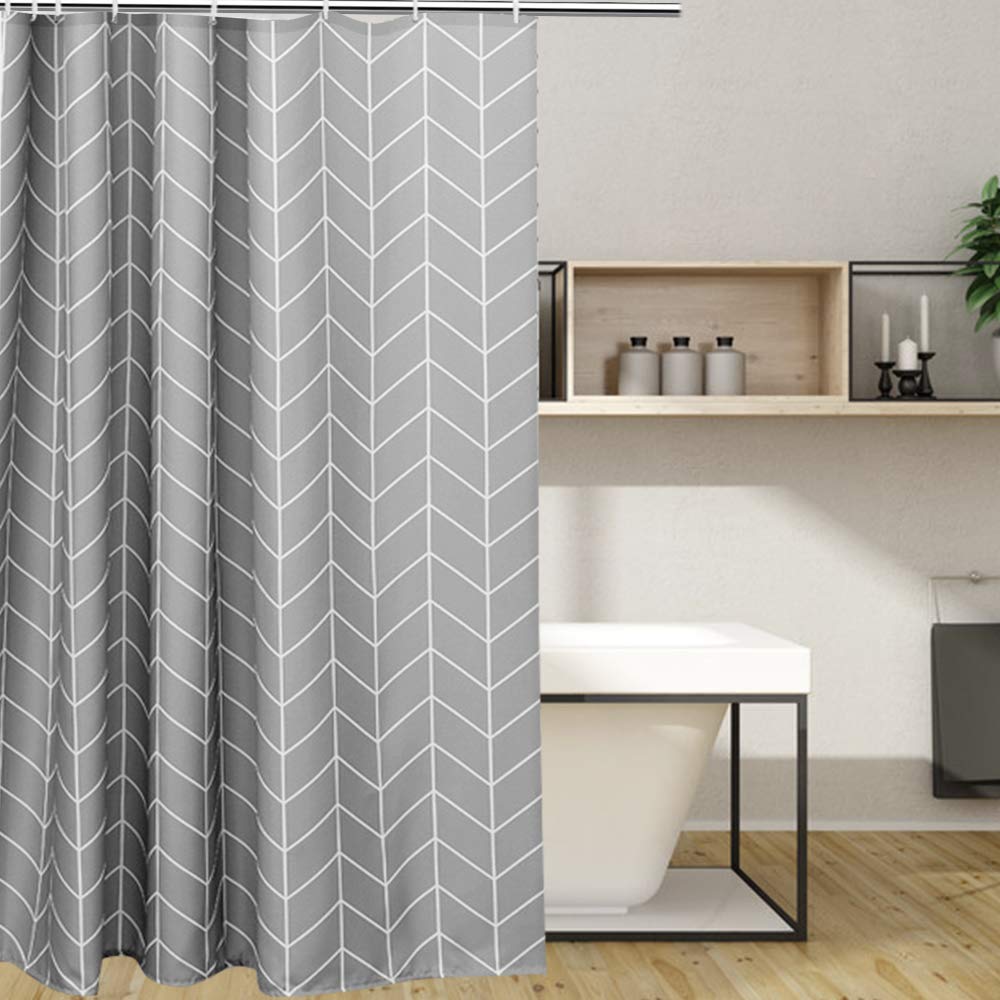 EurCross Grey Shower Curtain for Bathroom,Geometric Pattern,Water Repellant Anti Mould Extra Wide Long Shower Curtains 200 X 200cm Drop for Wet Room 200 x 200 cm Stripe-grey