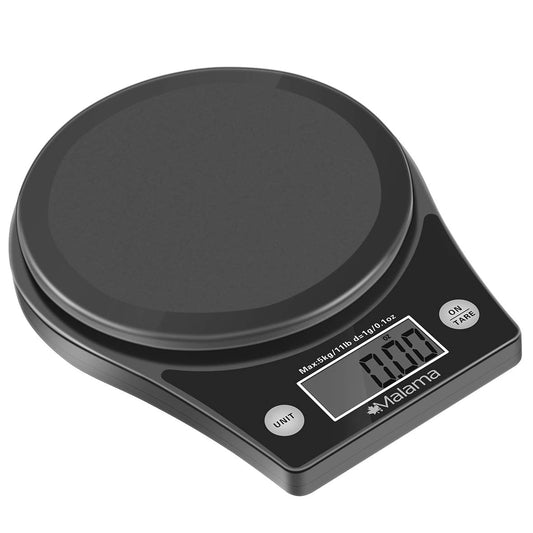 Malama Digital Kitchen Scale, Food Scale High Accuracy Multifunction Cooking Scale with 0.1oz/ 1g Increment, 11 lb/5 kg Capacity, Black (Batteries Included)