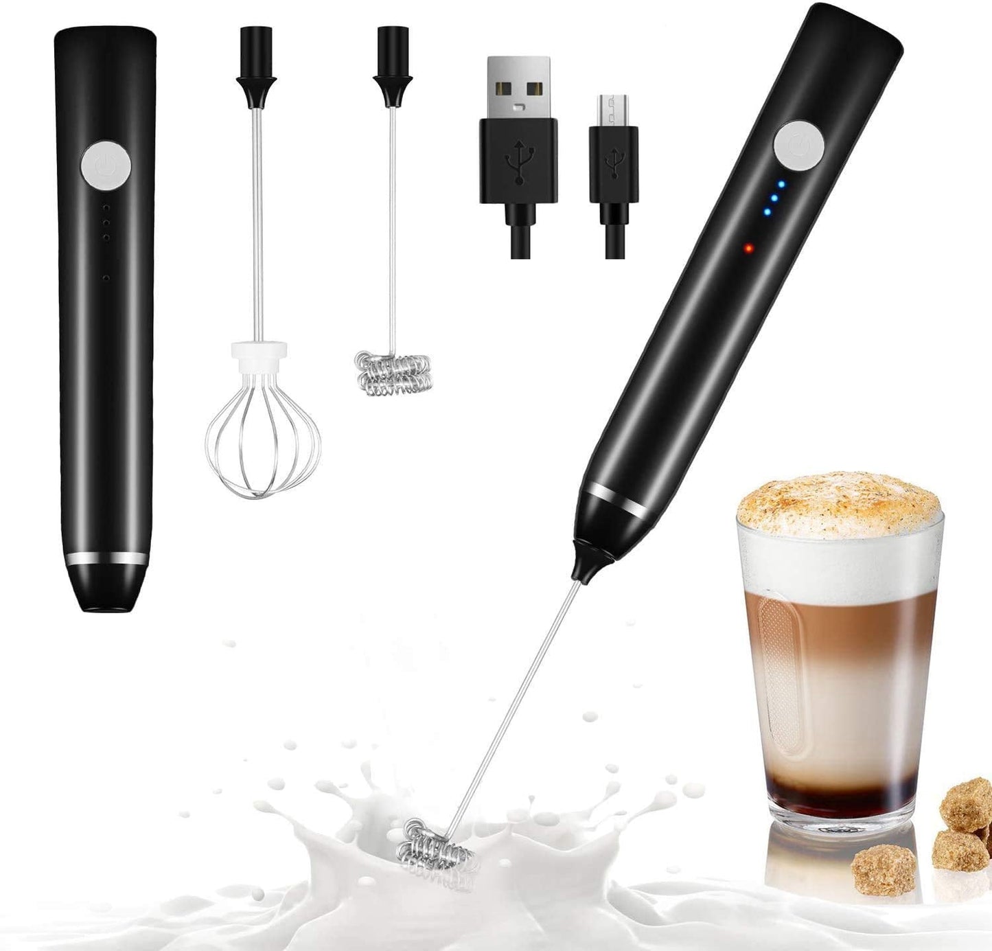 Dallfoll 1 Usb Rechargeable, 3 Gear Adjustable for Latte, Cappuccino, Hot Chocolate, Egg Beating (New Version Black), Wood