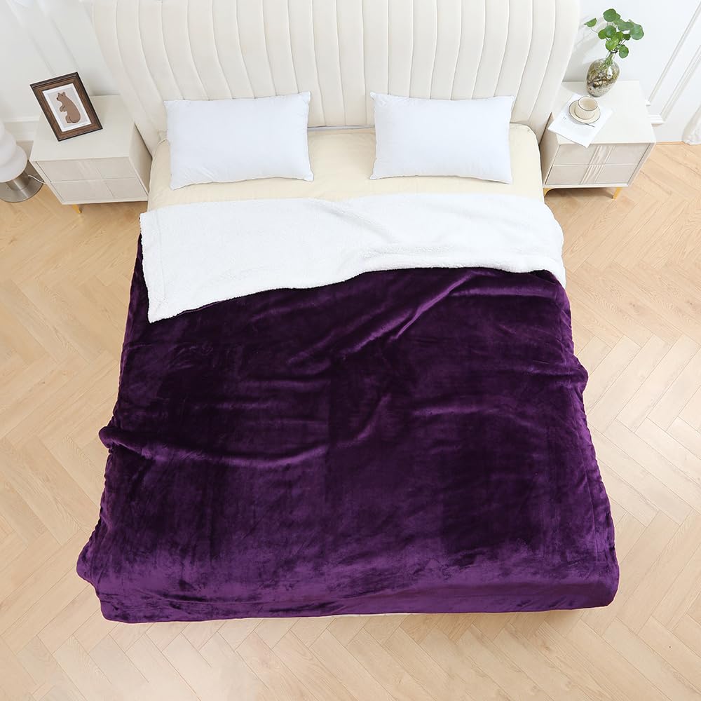 GonZalo GraCia. Dark Purple Sherpa Fleece Blanket 200x240cm Reversible Fluffy Sofa Bed Throw (Dark Purple Sherpa, King 200x240 cm)