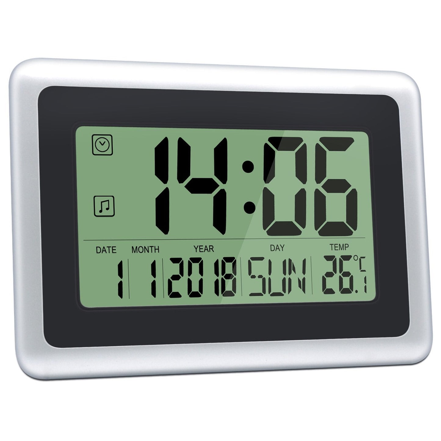 HeQiao Slim Large LCD Digital Alarm Clock Day Date Digital Calendar Day Clock Large Digital Wall Clock Silent Desk Clocks Battery Alarm Clock (Alarm Timer & Temperature Function) Black