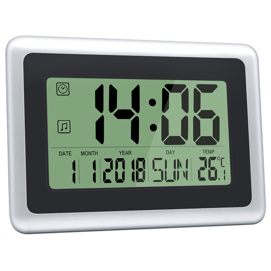 HeQiao Slim Large LCD Digital Alarm Clock Day Date Digital Calendar Day Clock Large Digital Wall Clock Silent Desk Clocks Battery Alarm Clock (Alarm Timer & Temperature Function) Black