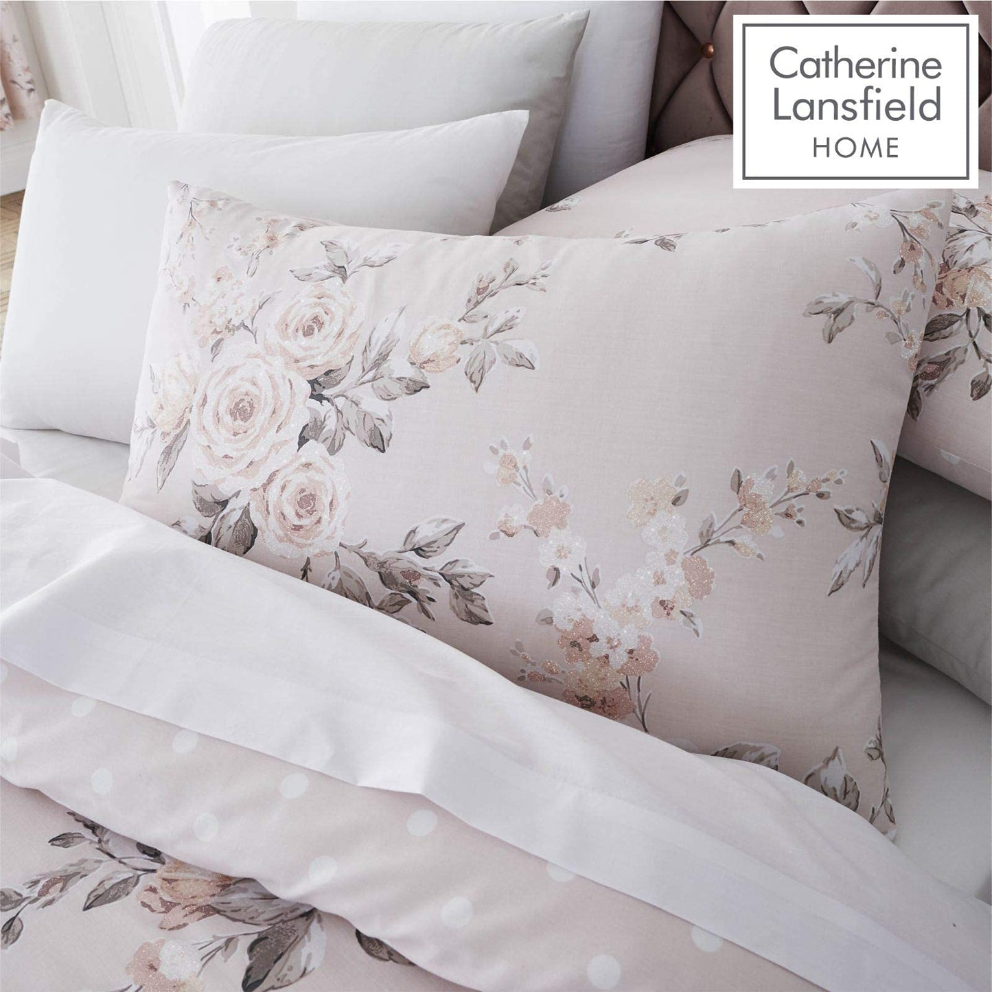 Catherine Lansfield Canterbury Floral Reversible Super King Duvet Cover Set with Pillowcases Blush Pink Super King Duvet Set