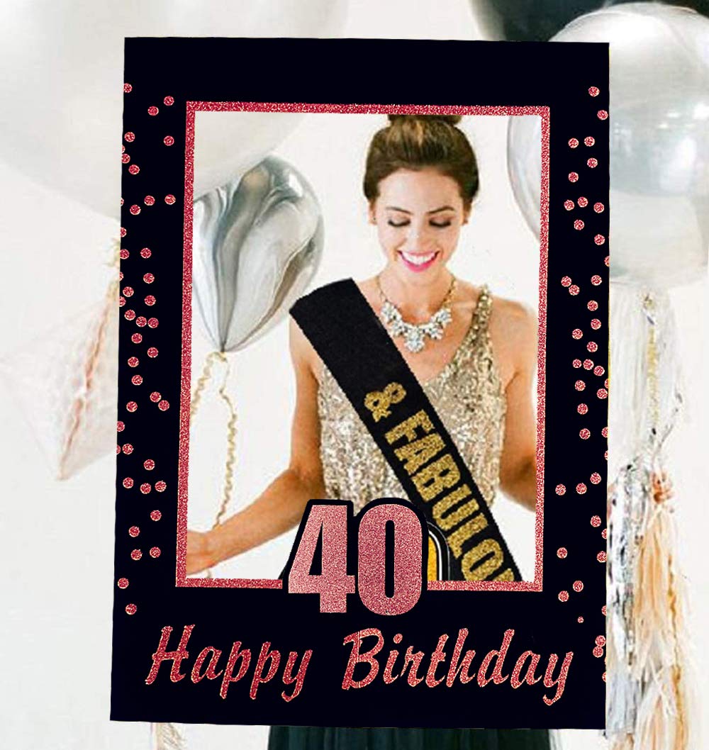 JeVenis 40 Birthday Party Photo Booth Props 40 Birthday Photo Frame 40 Birthday Party Decoration 40 Birthday Party Gift Rose-gold3