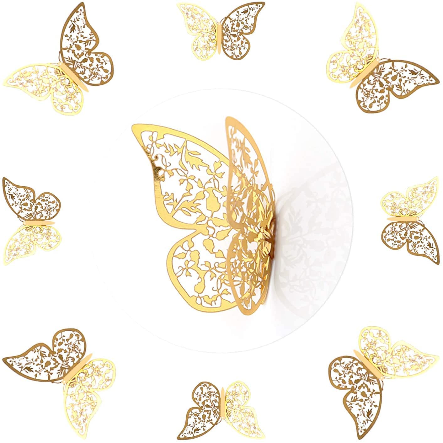 AIEX 24pcs 3D Butterfly Wall Stickers 3 Sizes Butterfly Wall Decals Room (Gold) Gold