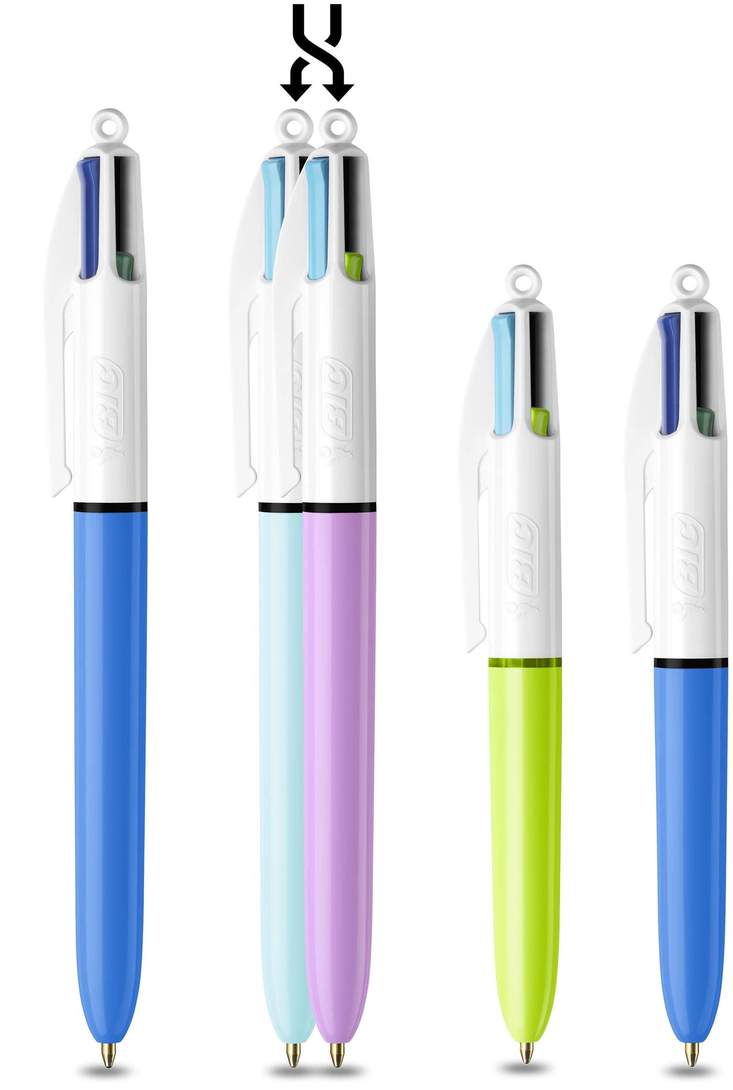 BIC 4 Colours Family Pen Pack of Retractable Ballpoint Pens with Four Ink Colours, Set of 4 (2 Mini, 2 Original) 4 Count (Pack of 1)