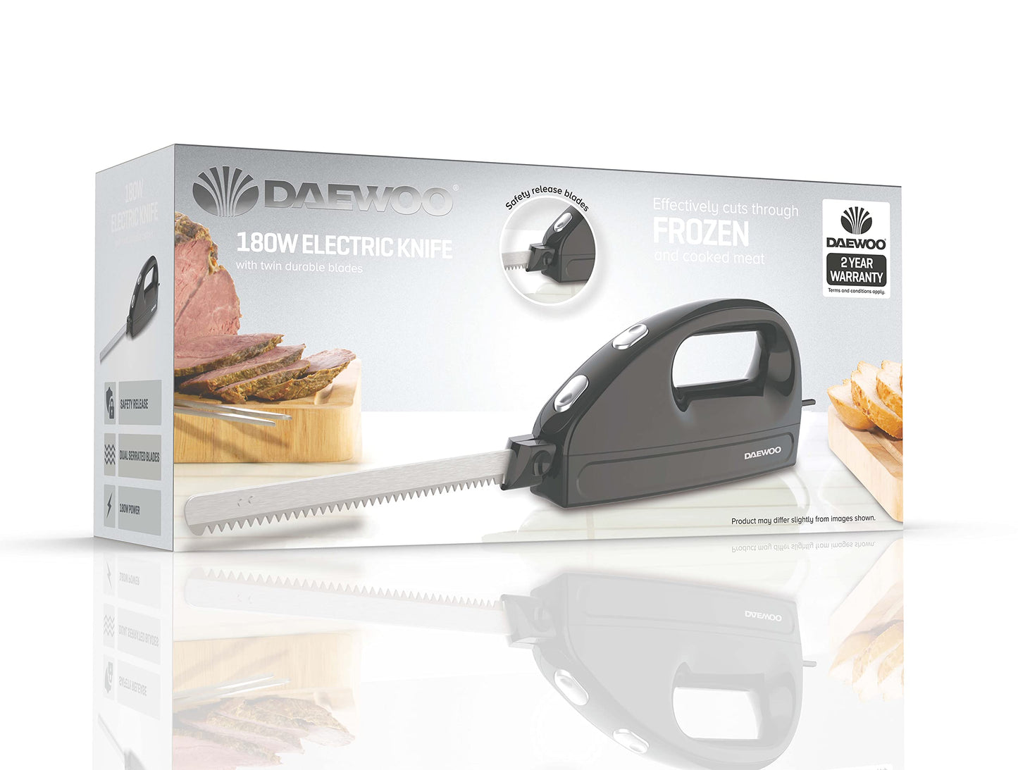 Daewoo Electric Carving Knife, Cuts Effortlessly Through Meats And Frozen Foods With Durable Twin Blades, Black