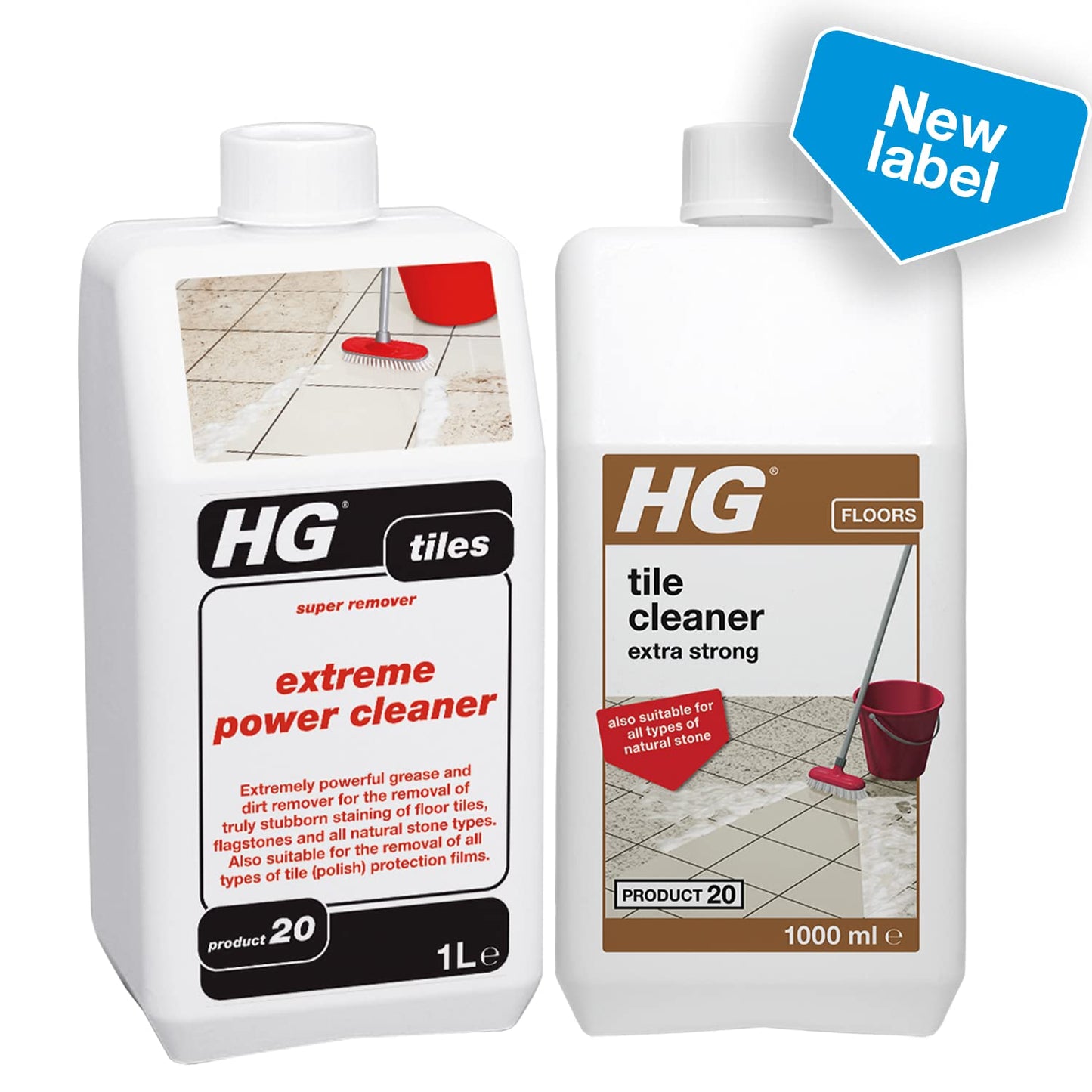 HG Tile Cleaner Extra Strong, Floor Tile Cleaner & Grout Cleaner, Kitchen Floor Cleaner & Grease Remover, Natural Stone Floor Restorer, Industrial Cleaner - 1 Litre