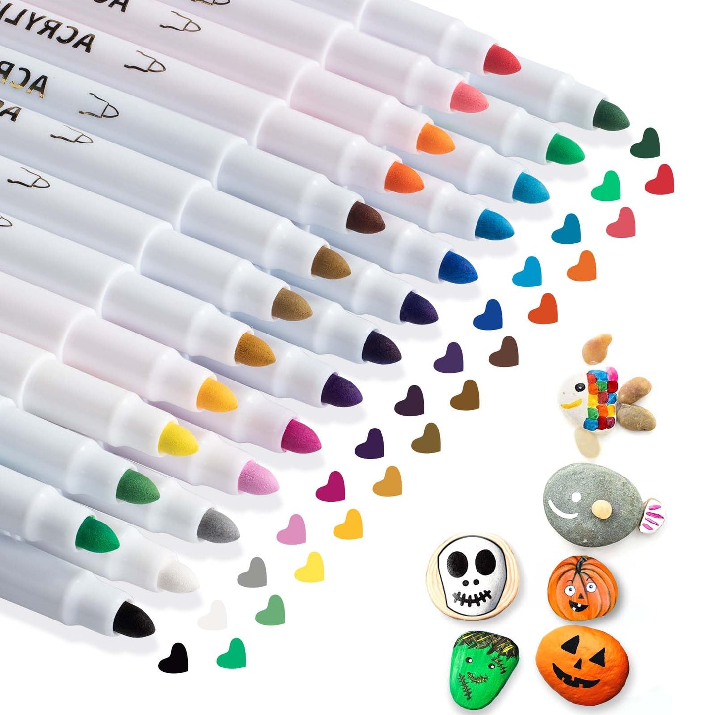 AKARUED 25 Acrylic Paint Pens for Easter Eggs Craft: Marker Pens for Rock Painting, Glass, Woodcraft, Plastic, Canvas, Ceramic, Stone, Pebble, Fabric, Gift, Kids DIY Crafts Art Supplies Paint Pens