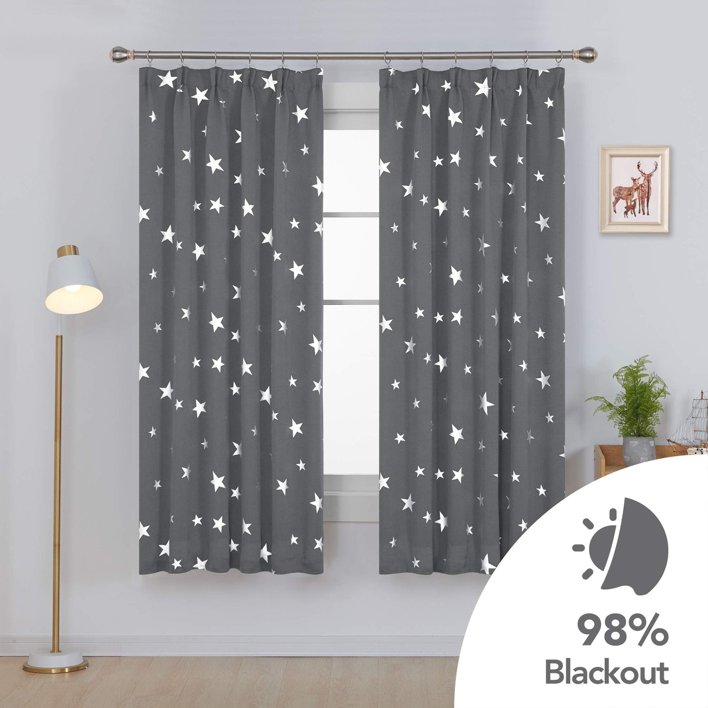 Deconovo Super Soft Thermal Insulated Pencil Pleat Star Printed Blackout Curtains for Bedroom 46 x 72 Inch Light Grey 2 Panels 2x W46"xL72"