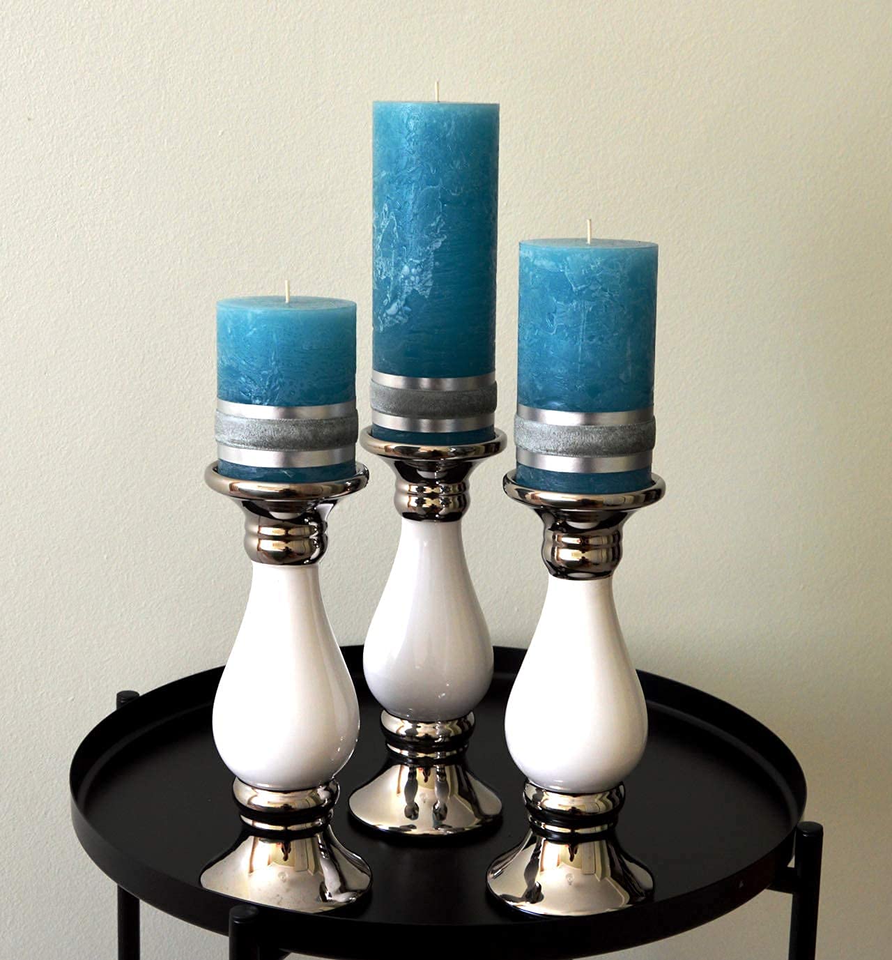 Badidi - Ornaments Turquoise,Teal Pillar Candles - Decorative Large Set of 3 - Modern Home and Living Room Decorations - Table Display - Center Piece Candles - Different Heights Turquise