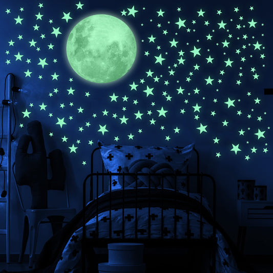 LIDERSTAR Glow in The Dark Stars and Moon for Ceiling, Luminous Stars and Moon Wall Decal, for Child's Rooms Wall Decor,Sticky Fluorescence Stars,Gift for boy and Girl Include Affirmation Card Green