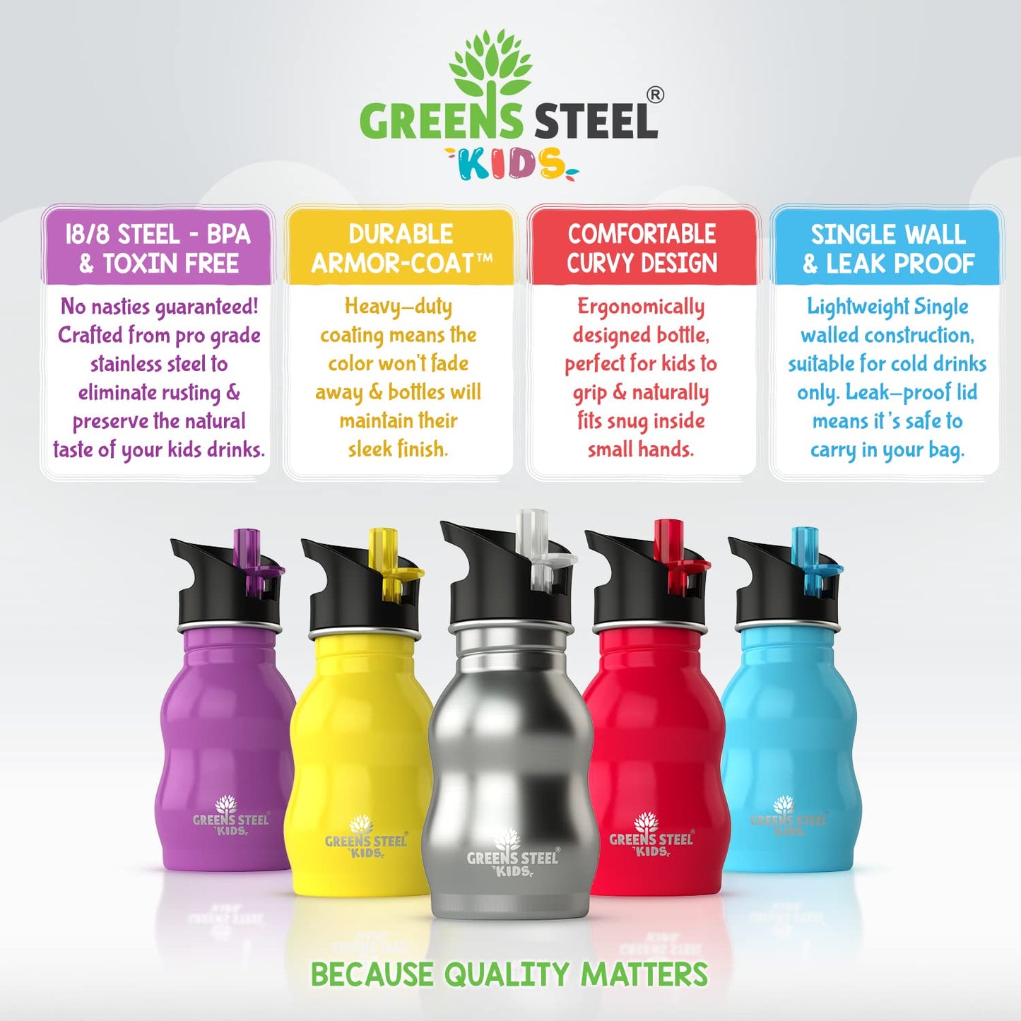 Kids Water Bottle - 350ml, Yellow | Stainless Steel | Upgraded Leak Proof Lid With Straw & Handle for Children | Easy Sip Toddler Cup | Eco Friendly Drinks Bottle | Great for a Lunch box or Gift