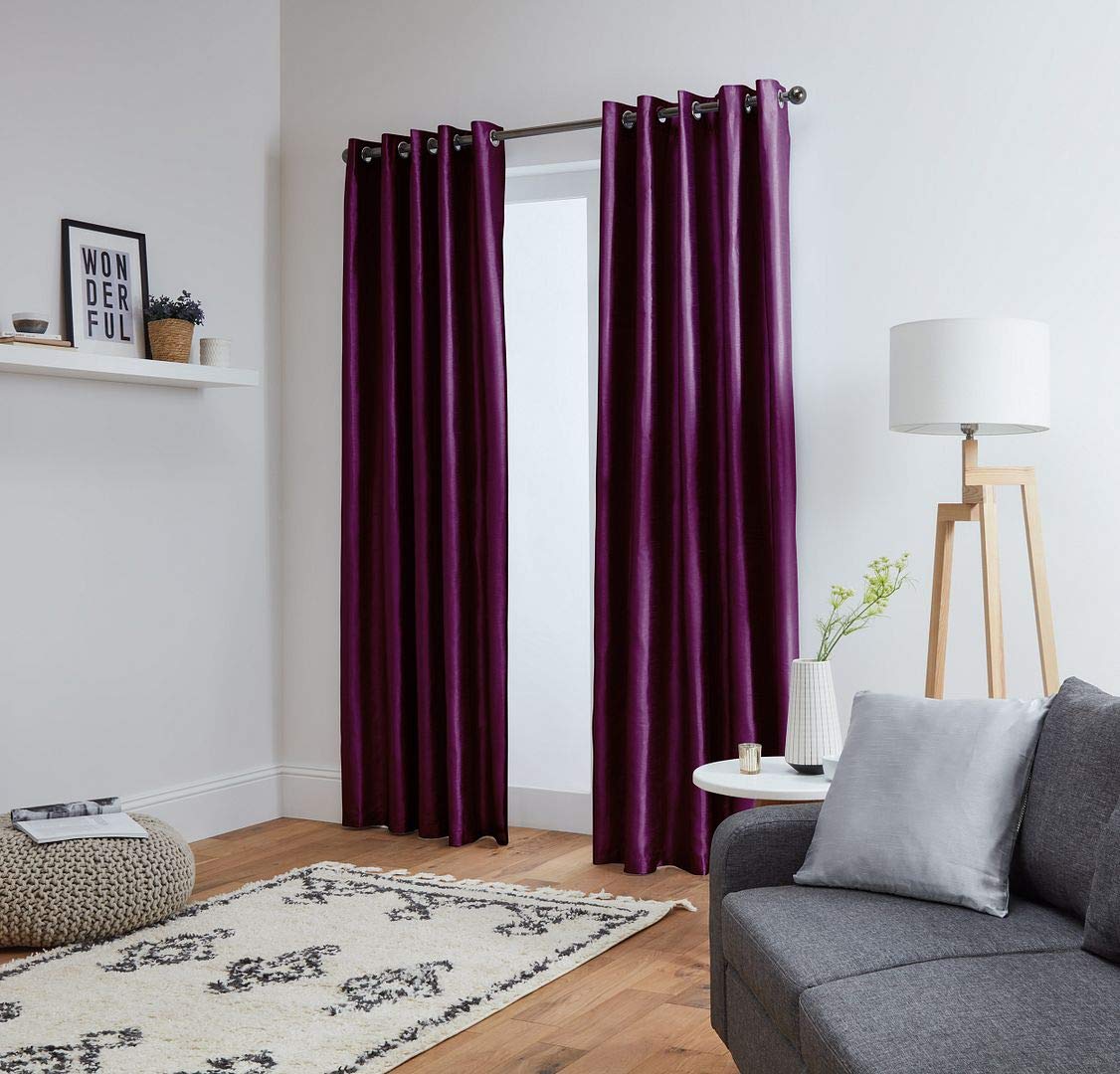 John Aird Luxury Faux Silk Fully Lined Eyelet Curtains (Aubergine, 168cm Width x 183cm Drop (66"x72") 66" Wide x 72" Drop Aubergine