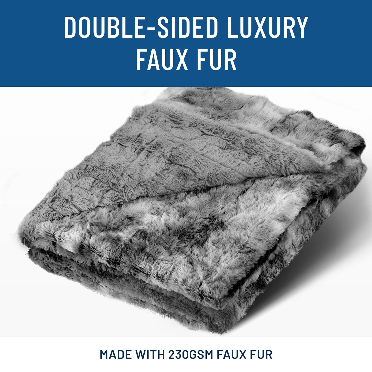 Everlasting Comfort Faux Fur Throw Blanket - Double Sided, Soft, Warm, Cozy, Luxury, Fluffy Blankets for Couch and Bed - Grey Throws for Sofa Large (165x127cm) Gray (Faux Fur) 50"x65" (Faux Fur)